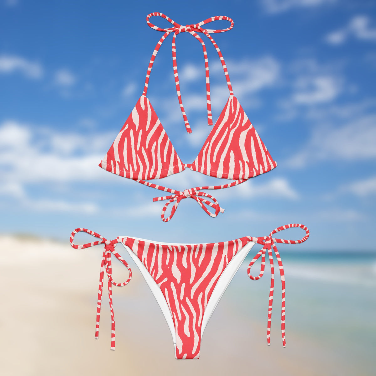 Neon Pink Zebra Triangle Bikini | Adjustable String Bikini