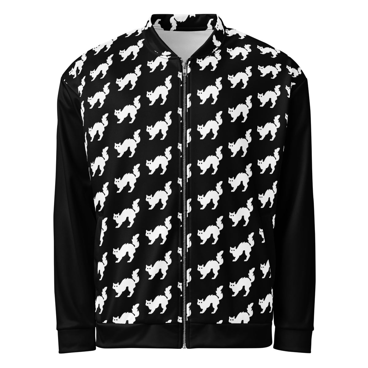 Graphic fleece jacket "cat" for adults in a relaxed unisex fit, front view