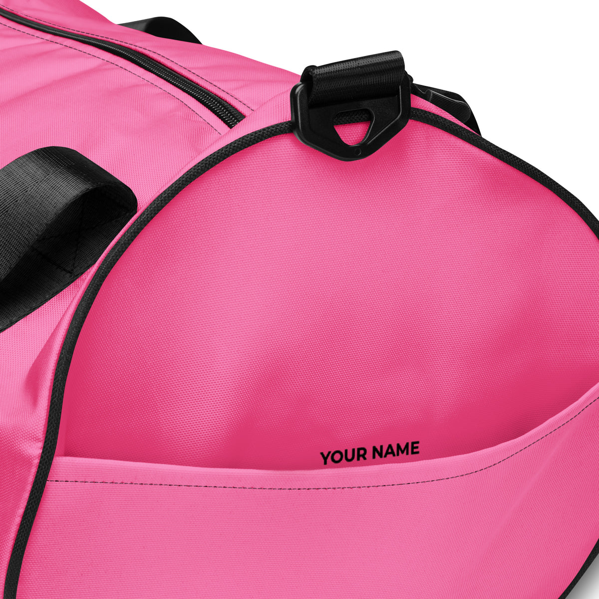 pink round bag close up side pocket - custom name
