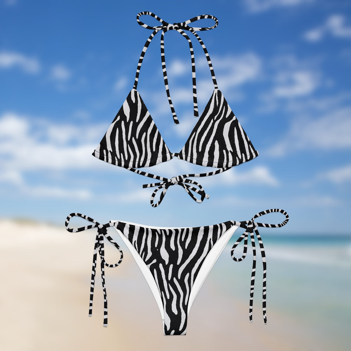 Black Zebra Triangle Bikini | Adjustable String Bikini