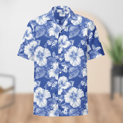 Monochrome Blue Floral Festival Shirt | Unisex Button-Up