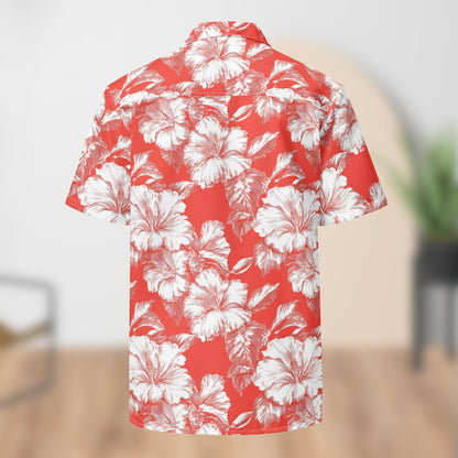 Monochrome Red Floral Festival Shirt | Unisex Button-Up
