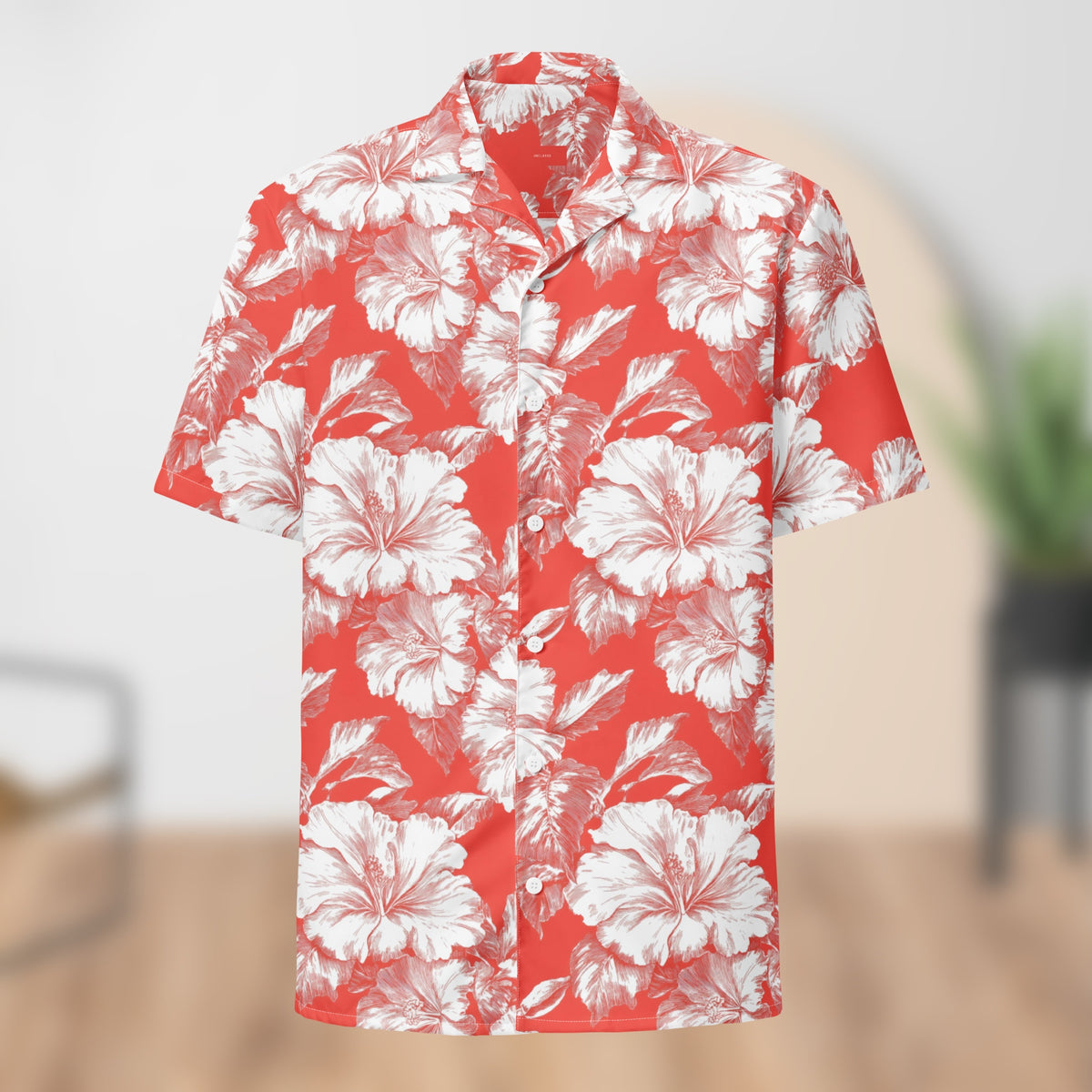 Monochrome Red Floral Festival Shirt | Unisex Button-Up