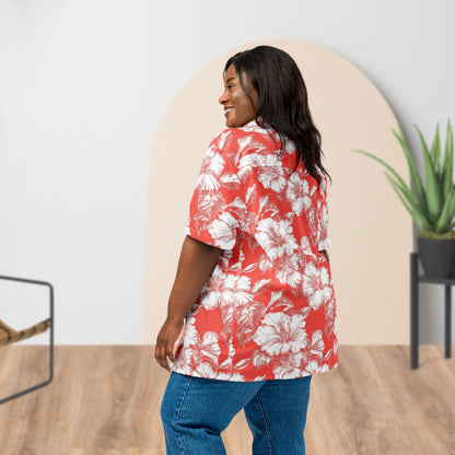 Monochrome Red Floral Festival Shirt | Unisex Button-Up
