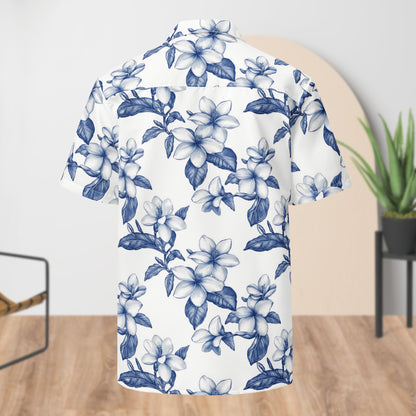White & Blue Floral Festival Shirt | Unisex Button-Up