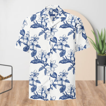 White & Blue Floral Festival Shirt | Unisex Button-Up