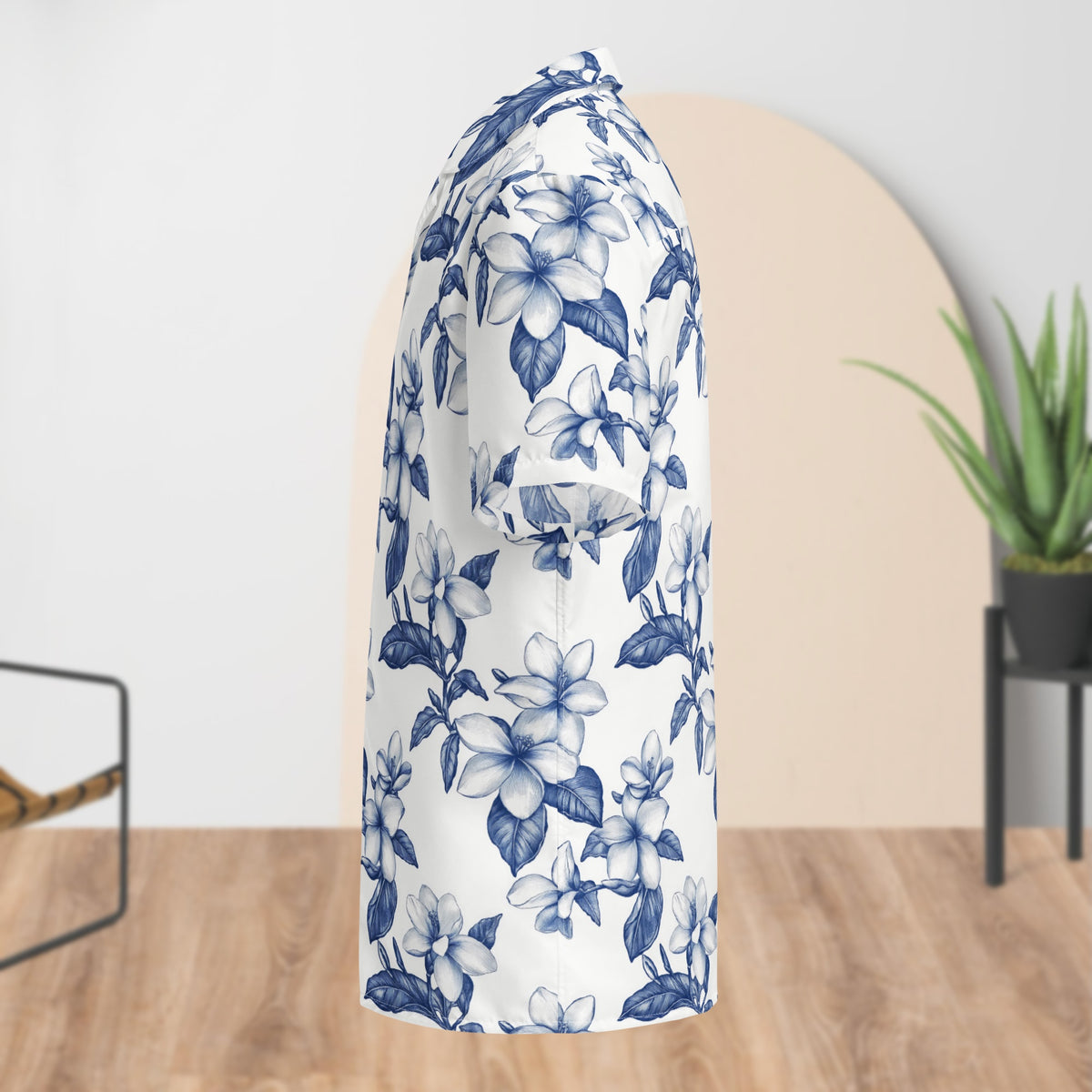 White & Blue Floral Festival Shirt | Unisex Button-Up