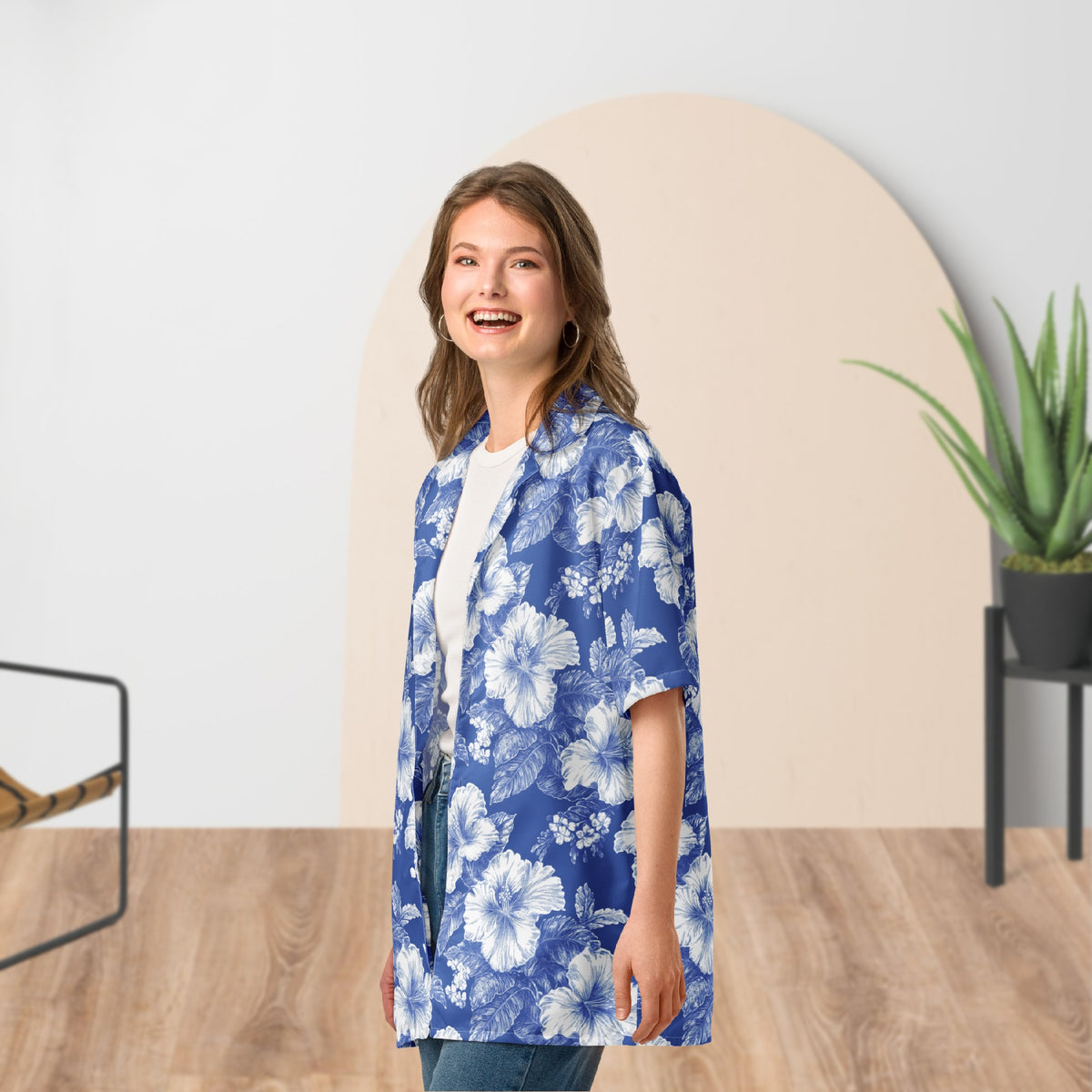 Monochrome Blue Floral Festival Shirt | Unisex Button-Up