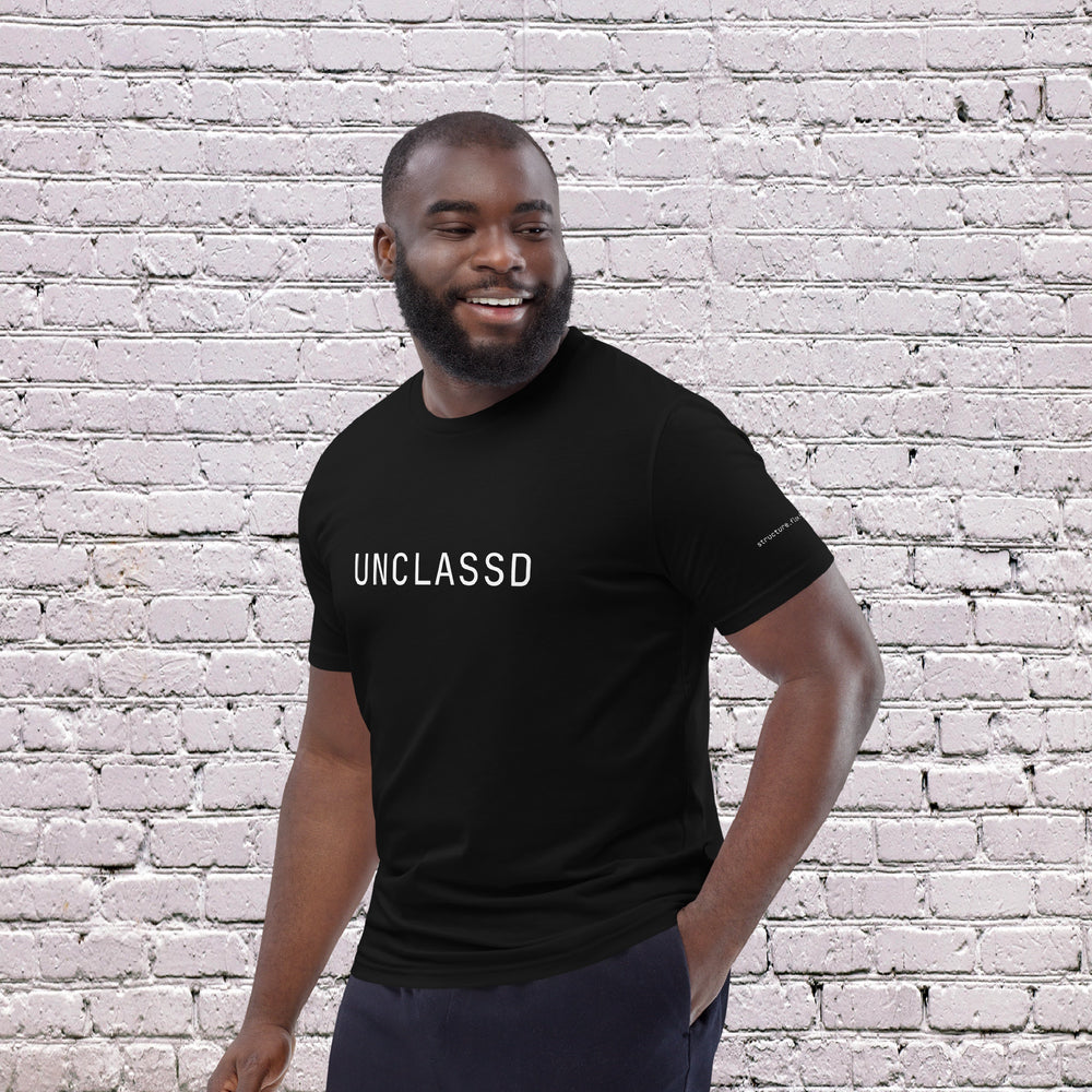 Model wearing UNCLASSD CORE Black Tee for dance or rollerskate training
Front