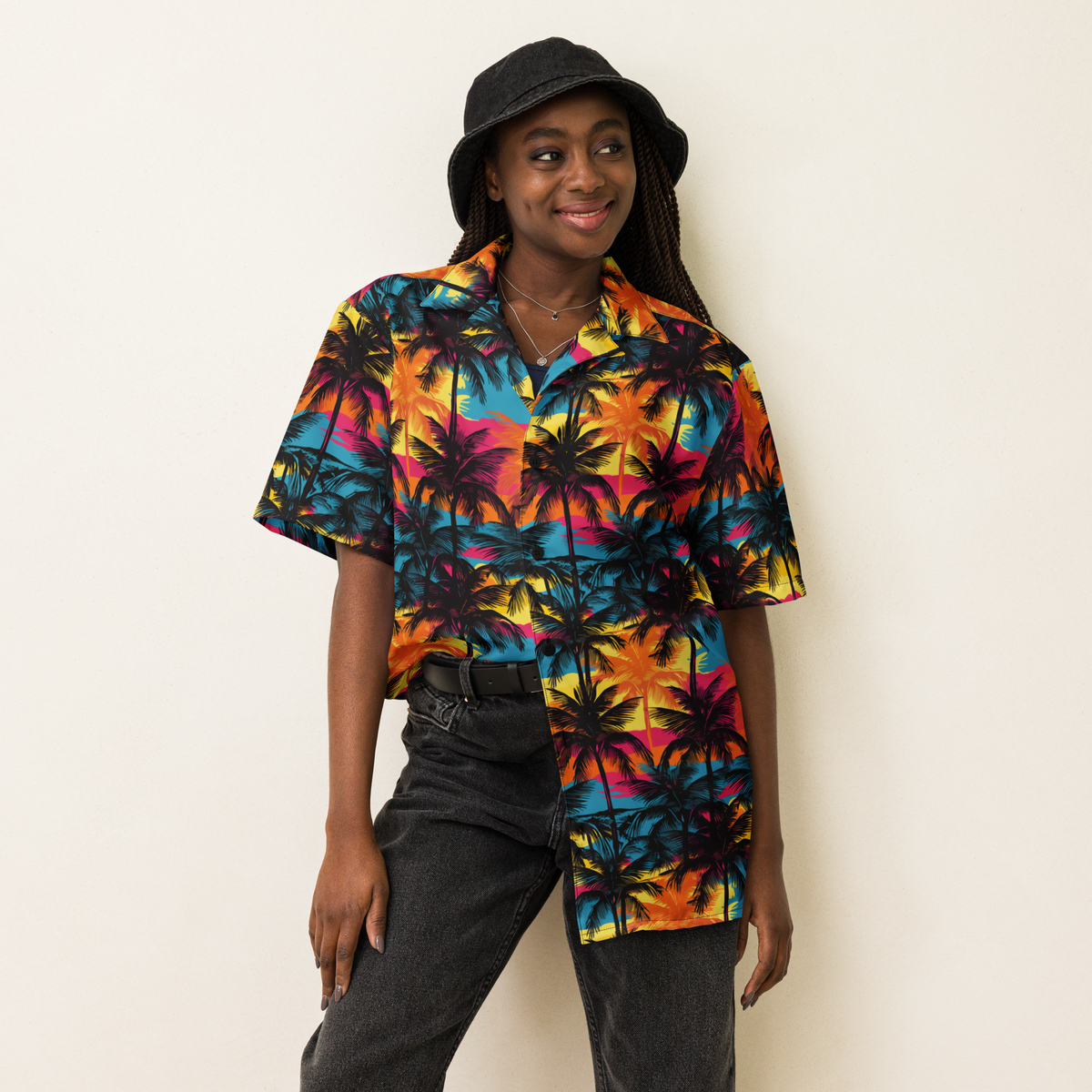 UNCLASSD Palm Button Shirt – Palm 03 colorway, worn closed, front view