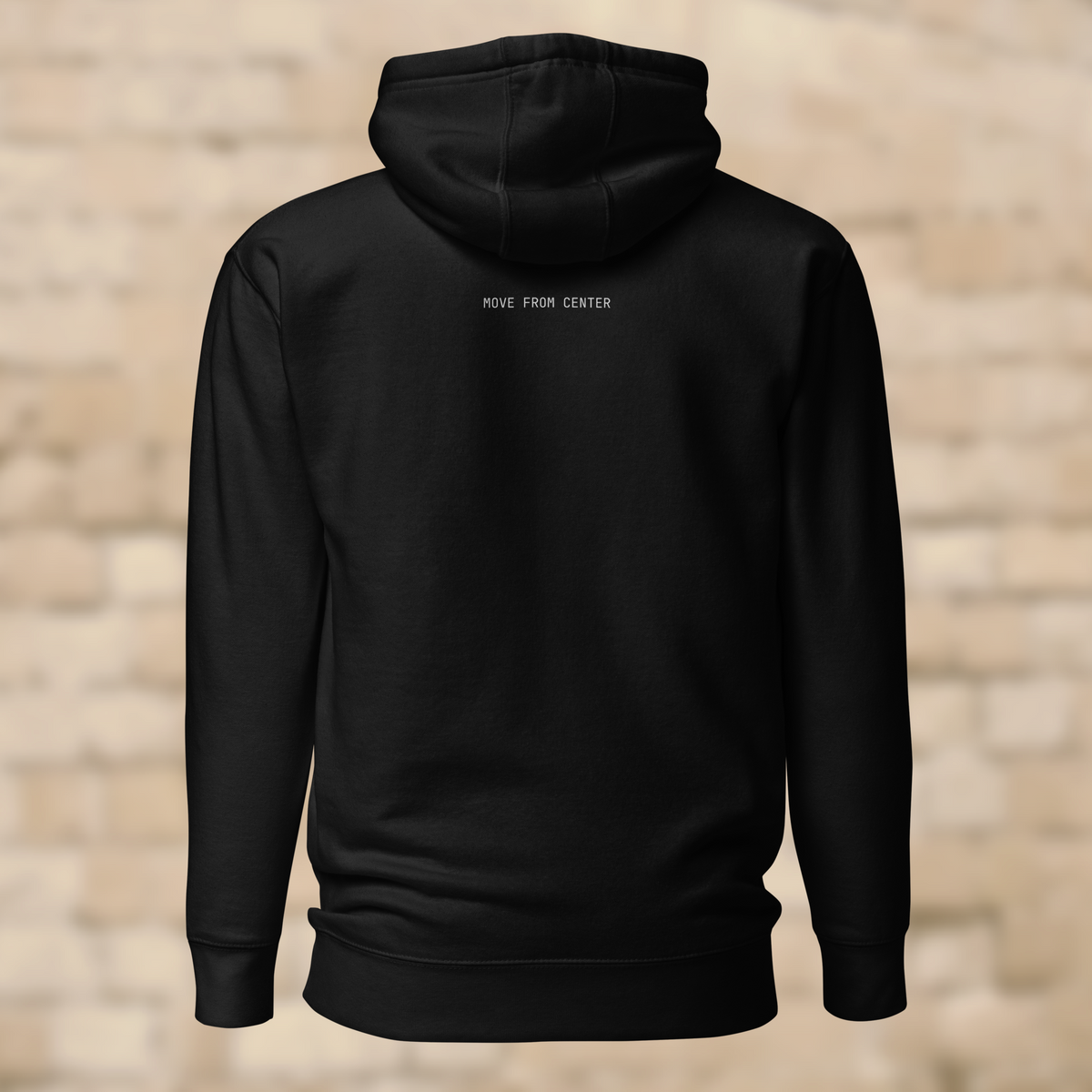 UNCLASSD CORE black hoodie back view MOVE FROM CENTER mantra high back