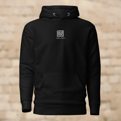UNCLASSD CORE classic black hoodie front view centered embroidery dancewear