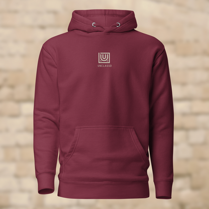 UNCLASSD CORE maroon classic hoodie front centered gold embroidery dancewear
