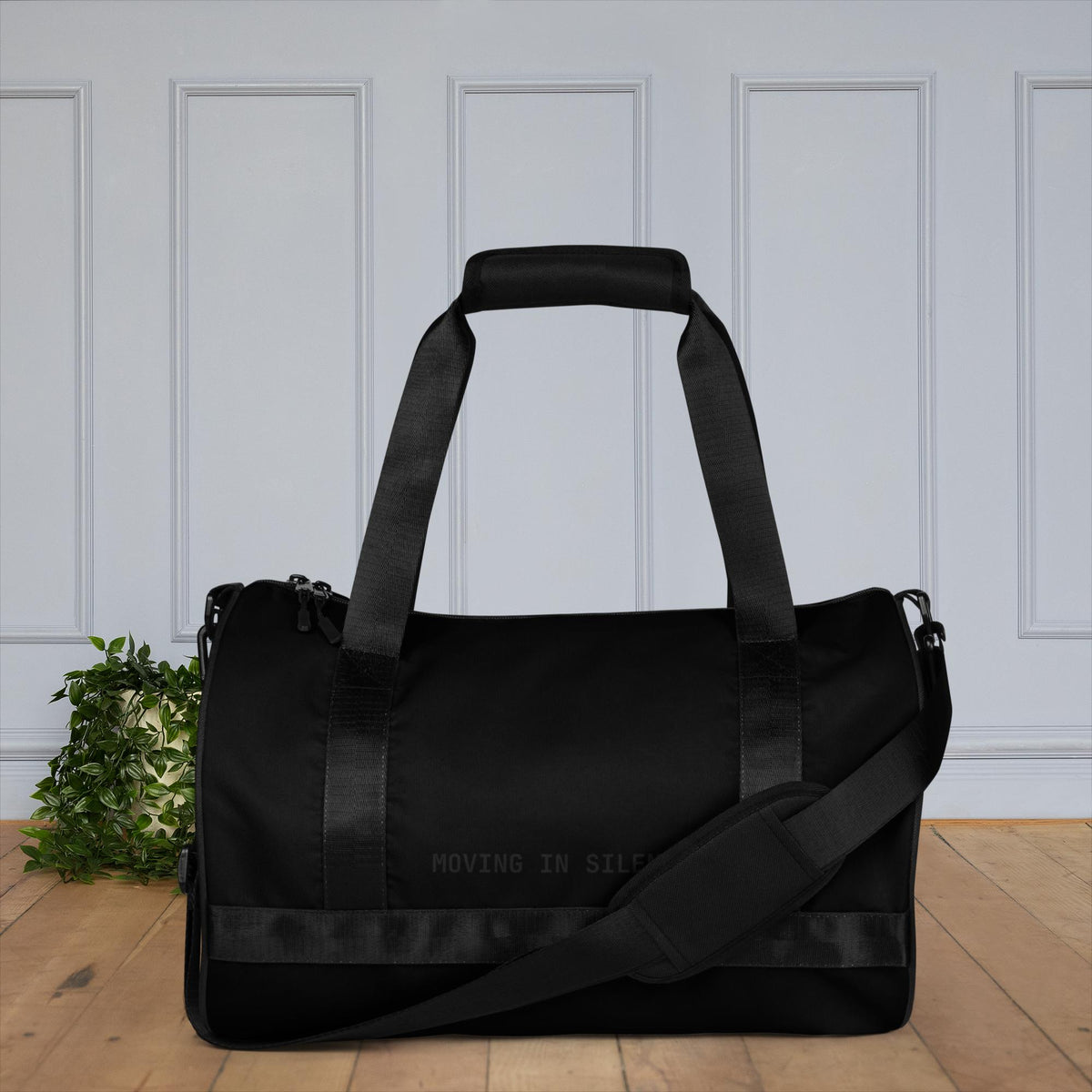 Round Dance Bag front view, cylindrical studio dance bag with structured shape