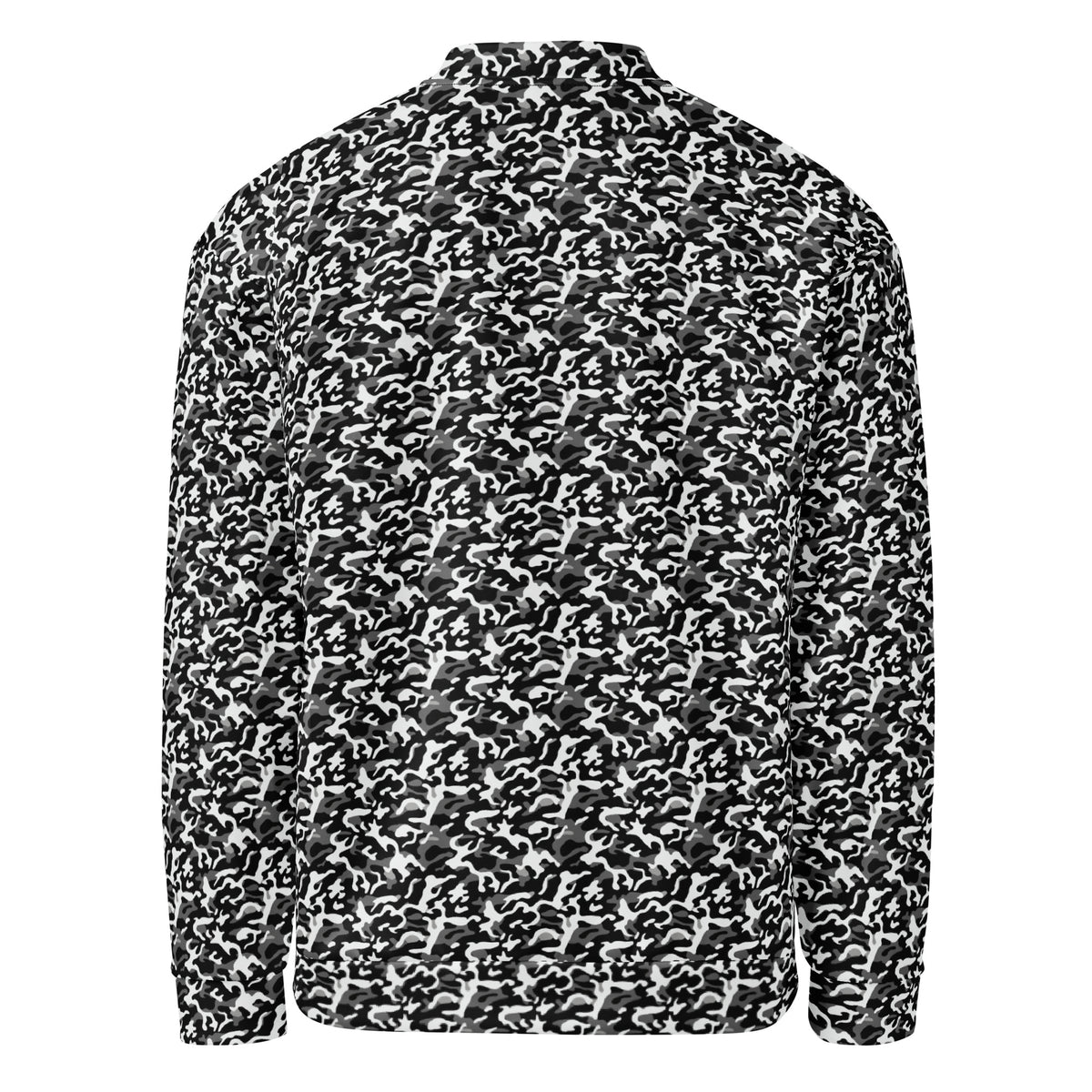 Unisex black camouflage fleece jacket, back view showing the full camo pattern