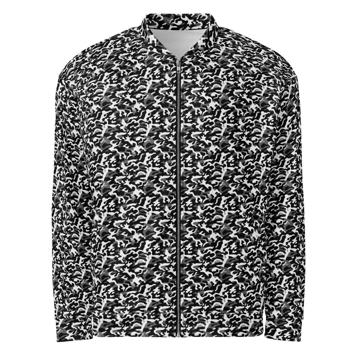 Black Camo fleece jacket in a relaxed unisex fit, front view