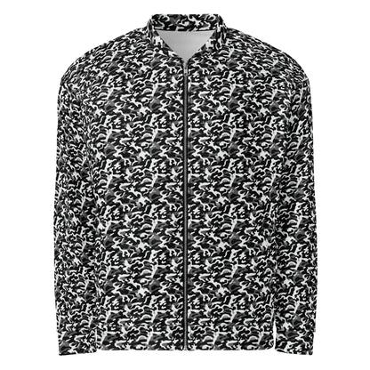 Black Camo fleece jacket in a relaxed unisex fit, front view