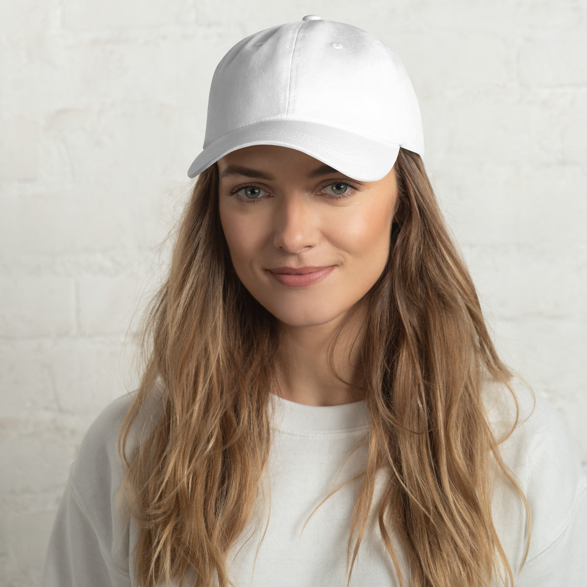Female model Chino cotton twill texture white dad hat