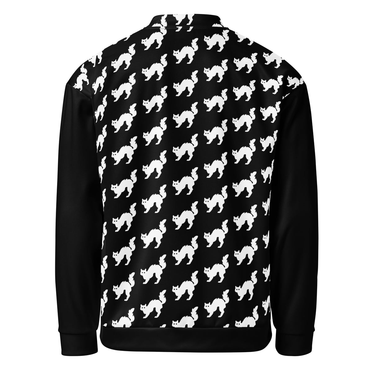 Graphic fleece jacket in a relaxed unisex fit, back view showing the cat printed design