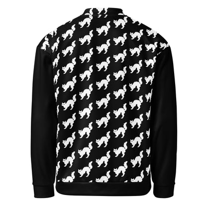 Graphic fleece jacket in a relaxed unisex fit, back view showing the cat printed design