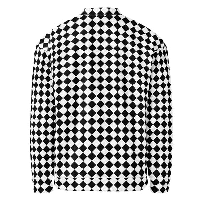 Graphic fleece jacket in a relaxed unisex fit, back view showing the checkboard printed design
