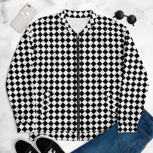 Graphic fleece jacket "checkboard" for adults in a relaxed unisex fit, front view flat lay