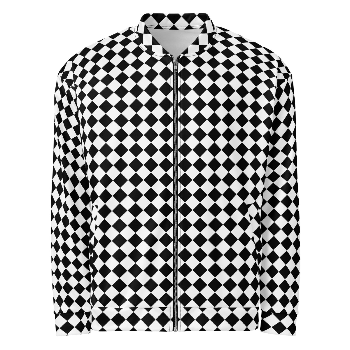 Graphic fleece jacket for adults "checkboard" in a relaxed unisex fit, front view