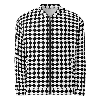 Graphic fleece jacket for adults "checkboard" in a relaxed unisex fit, front view