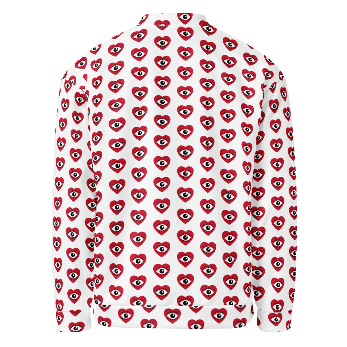 Graphic fleece jacket in a relaxed unisex fit, back view showing the heart printed design
