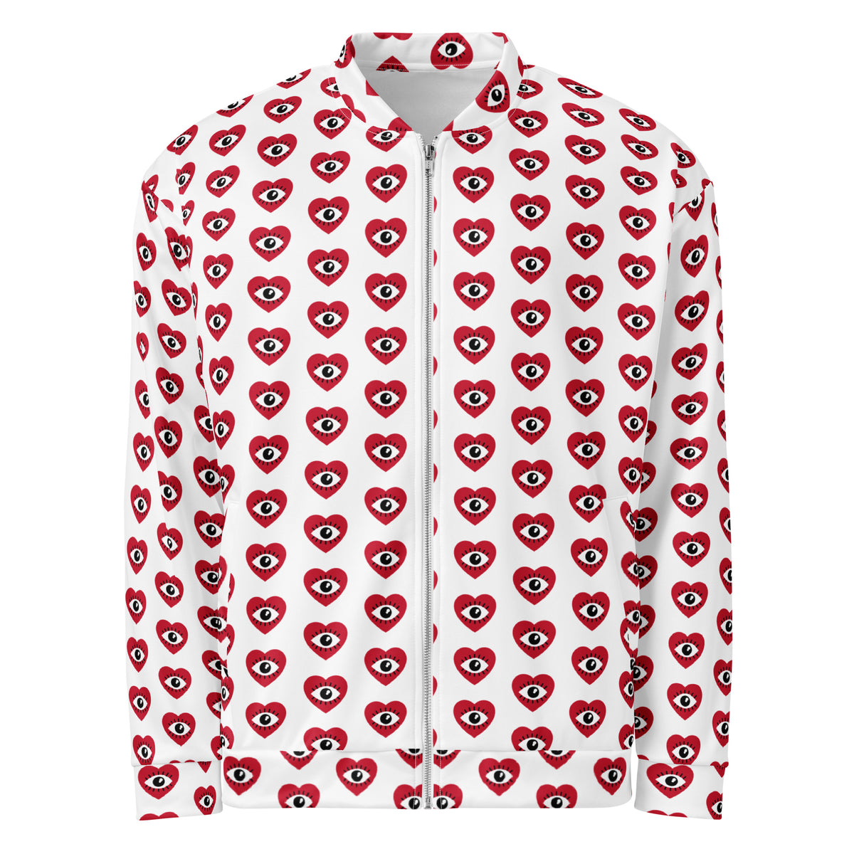 Graphic fleece jacket for adults in a relaxed unisex fit, front view - heart