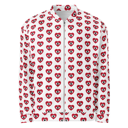 Graphic fleece jacket for adults in a relaxed unisex fit, front view - heart