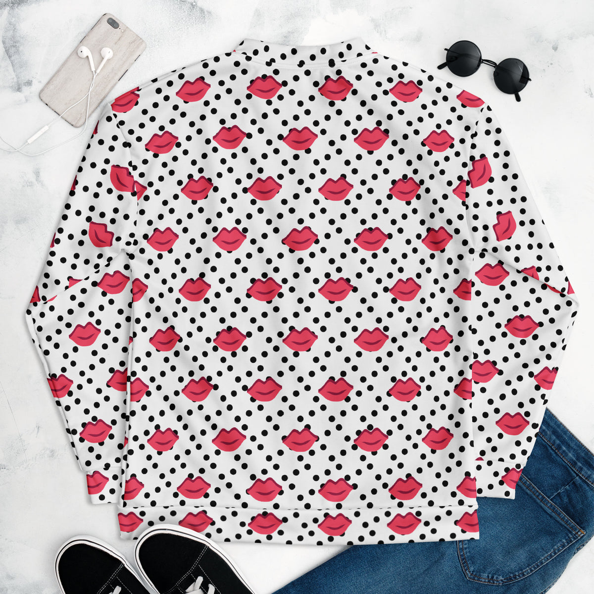 Graphic fleece jacket Kiss for adults in a relaxed unisex fit, back view flat lay