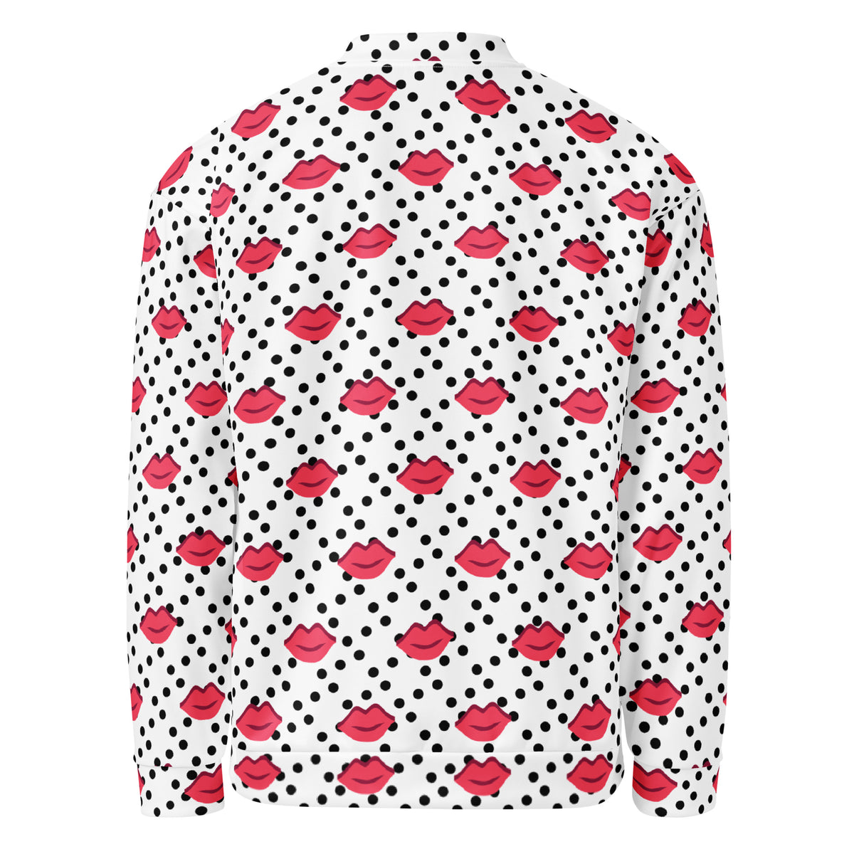 Graphic fleece jacket kiss in a relaxed unisex fit, back view showing the printed design