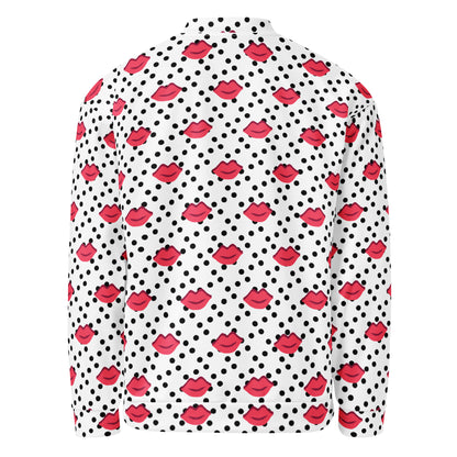 Graphic fleece jacket kiss in a relaxed unisex fit, back view showing the printed design