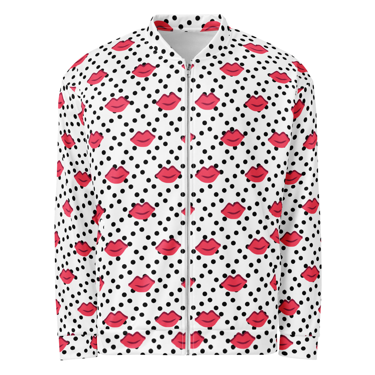 Graphic fleece jacket "kiss" for adults in a relaxed unisex fit, front view