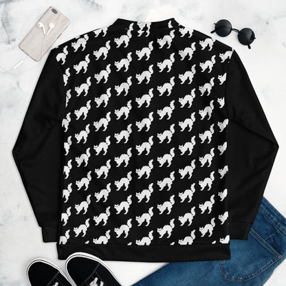 Graphic fleece jacket "cat"  in a relaxed unisex fit, back view showing the printed design flat lay