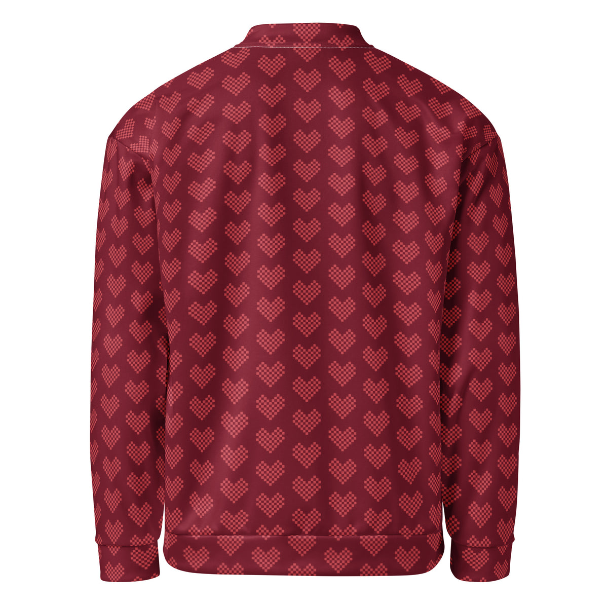 Graphic fleece jacket in a relaxed unisex fit, back view showing the printed design :  pixel heart