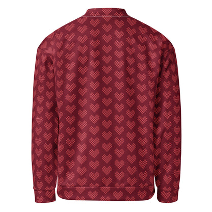 Graphic fleece jacket in a relaxed unisex fit, back view showing the printed design :  pixel heart
