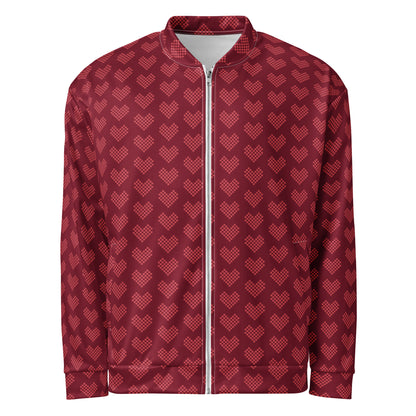 Graphic fleece jacket for adults in a relaxed unisex fit, front view - pixel heart