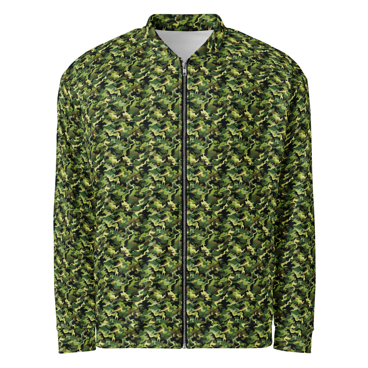 Green Camo fleece jacket in a relaxed unisex fit, front view