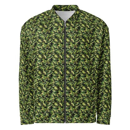 Green Camo fleece jacket in a relaxed unisex fit, front view