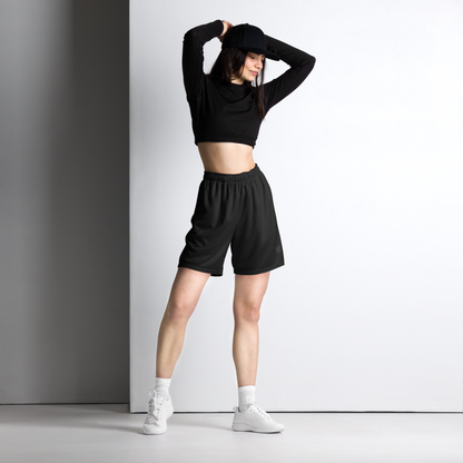 Model wearing black core mesh dance sport short for dance and movement training