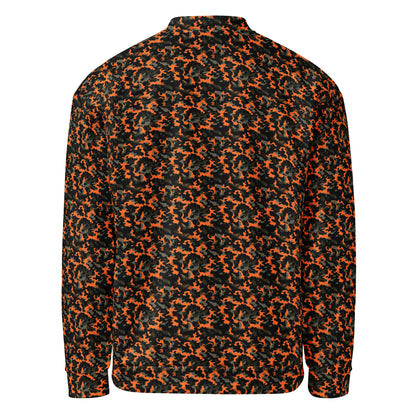 Unisex orange camouflage fleece jacket, back view showing the full camo pattern