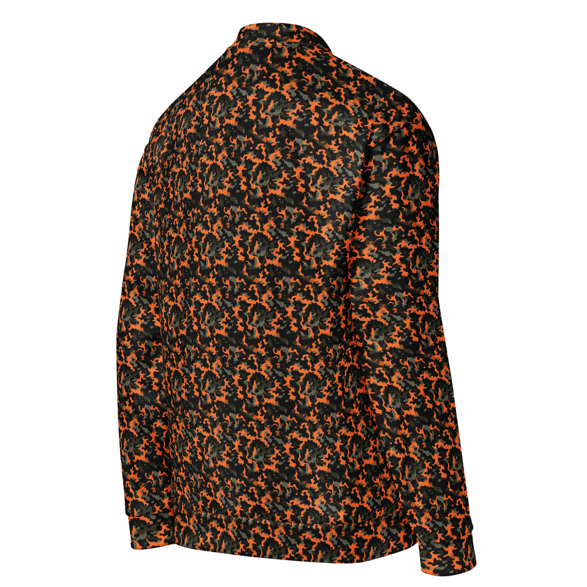 Right side view of a camouflage fleece jacket with a relaxed fit