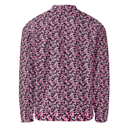 Unisex pink camouflage fleece jacket, back view showing the full camo pattern