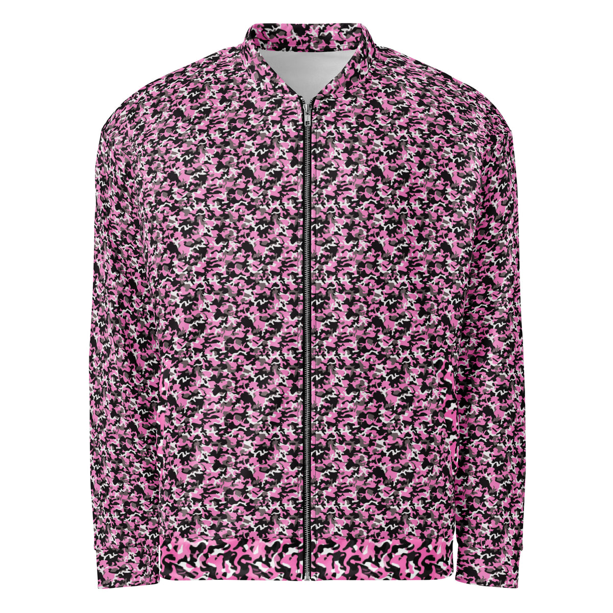 Pink Camo fleece jacket in a relaxed unisex fit, front view