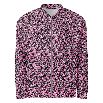 Pink Camo fleece jacket in a relaxed unisex fit, front view