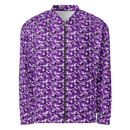 Purple Camo fleece jacket in a relaxed unisex fit, front view