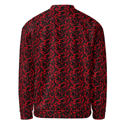 Unisex red camouflage fleece jacket, back view showing the full camo pattern