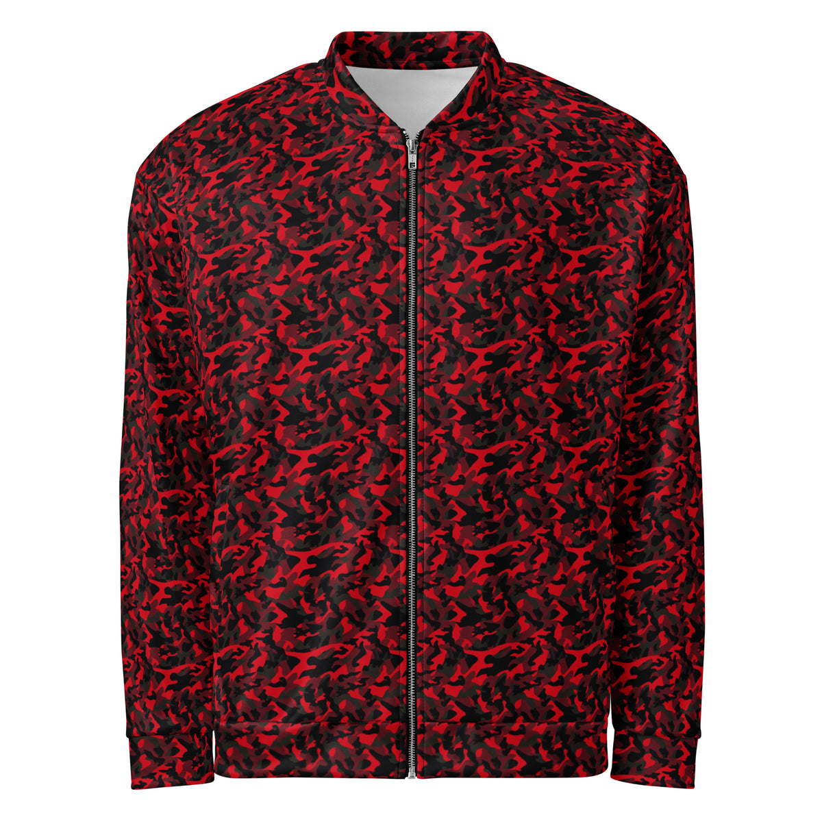 Red Camo jacket in a relaxed unisex fit, front view